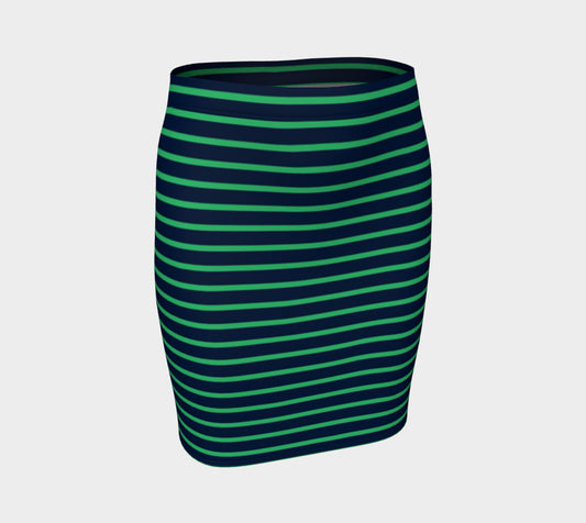 Striped Fitted Skirt - Green on Navy - SummerTies