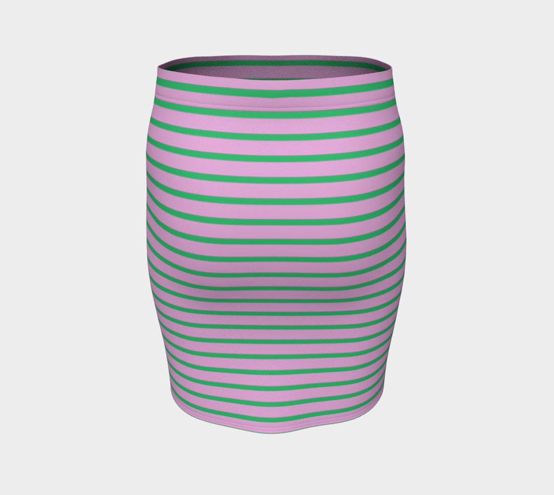 Striped Fitted Skirt - Green on Light Pink - SummerTies