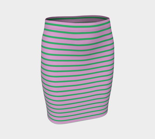 Striped Fitted Skirt - Green on Light Pink - SummerTies