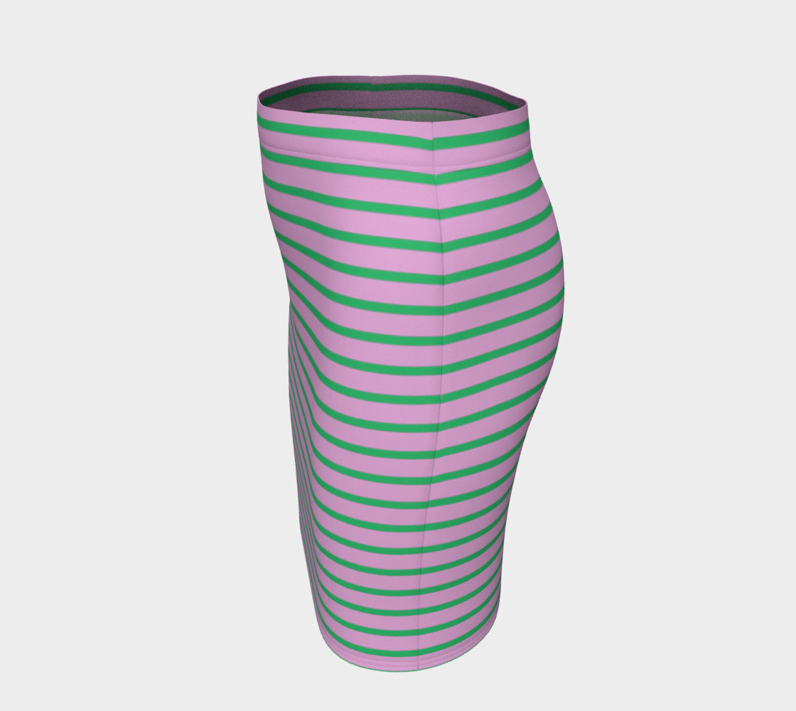 Striped Fitted Skirt - Green on Light Pink - SummerTies