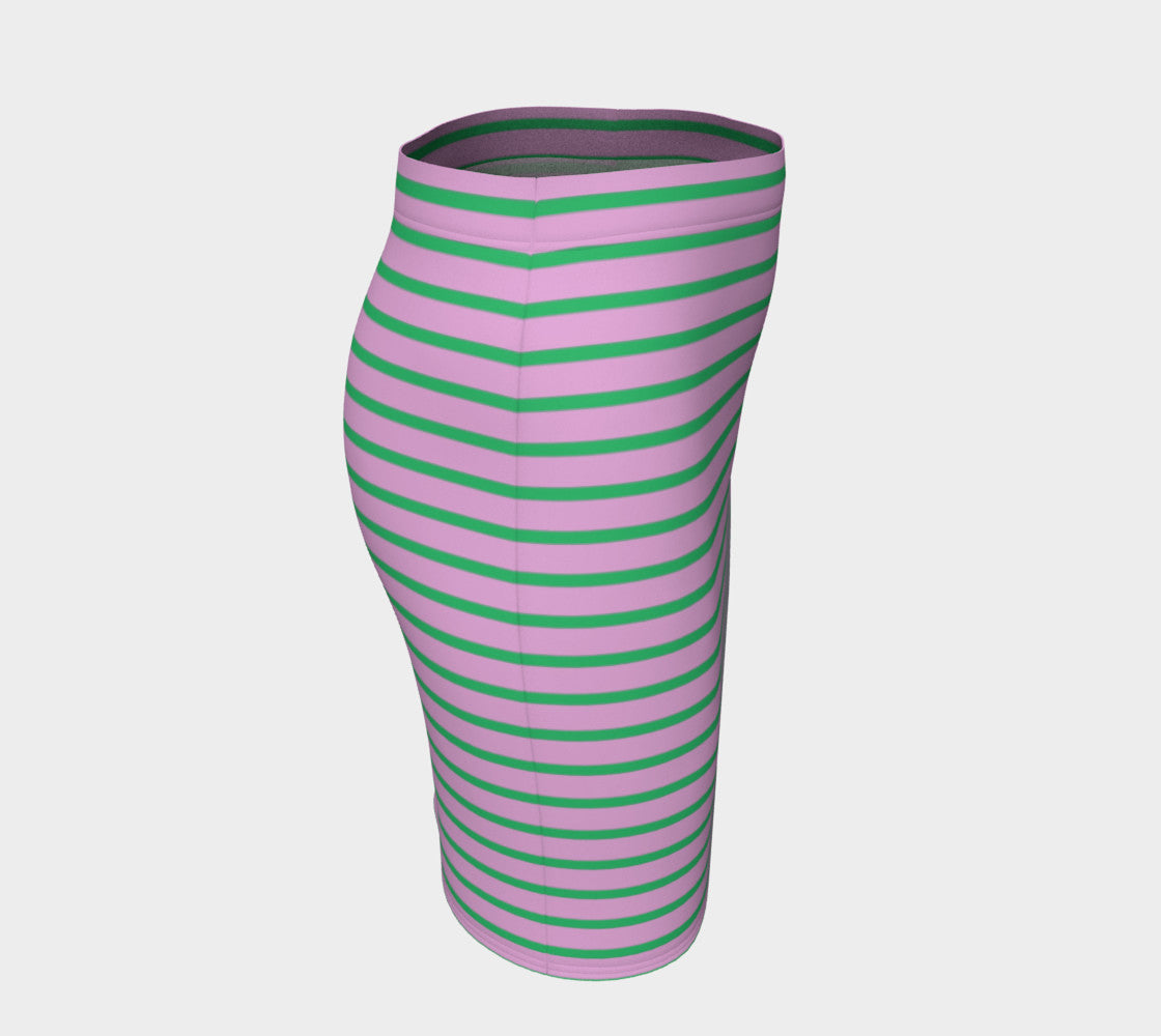 Striped Fitted Skirt - Green on Light Pink - SummerTies