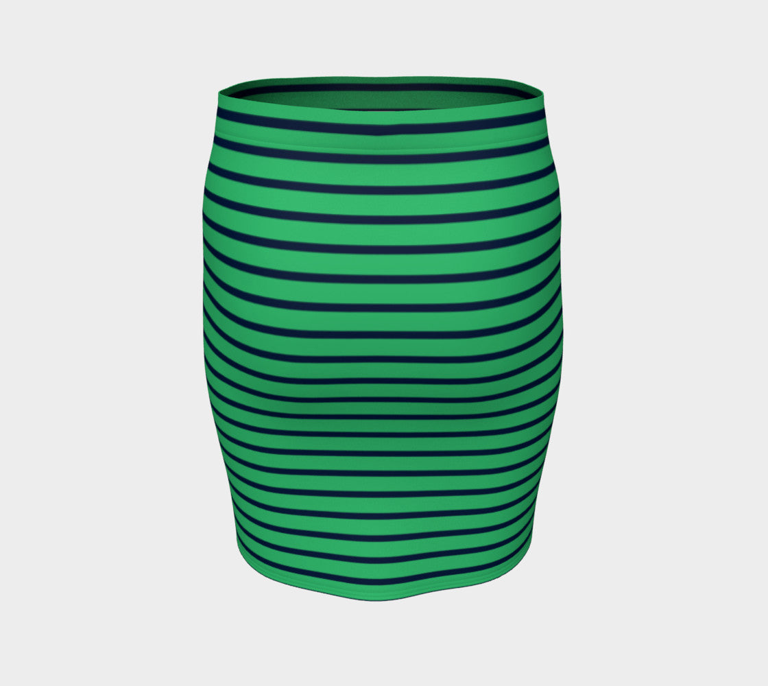 Striped Fitted Skirt - Navy on Green - SummerTies