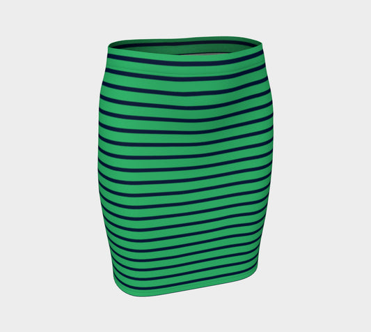 Striped Fitted Skirt - Navy on Green - SummerTies