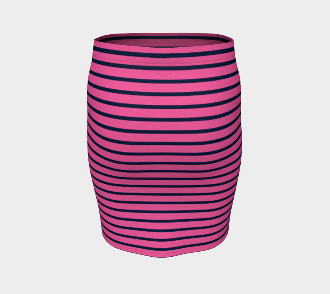 Striped Fitted Skirt - Navy on Pink - SummerTies