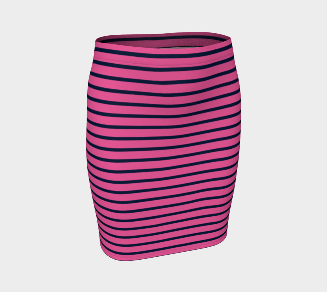 Striped Fitted Skirt - Navy on Pink - SummerTies