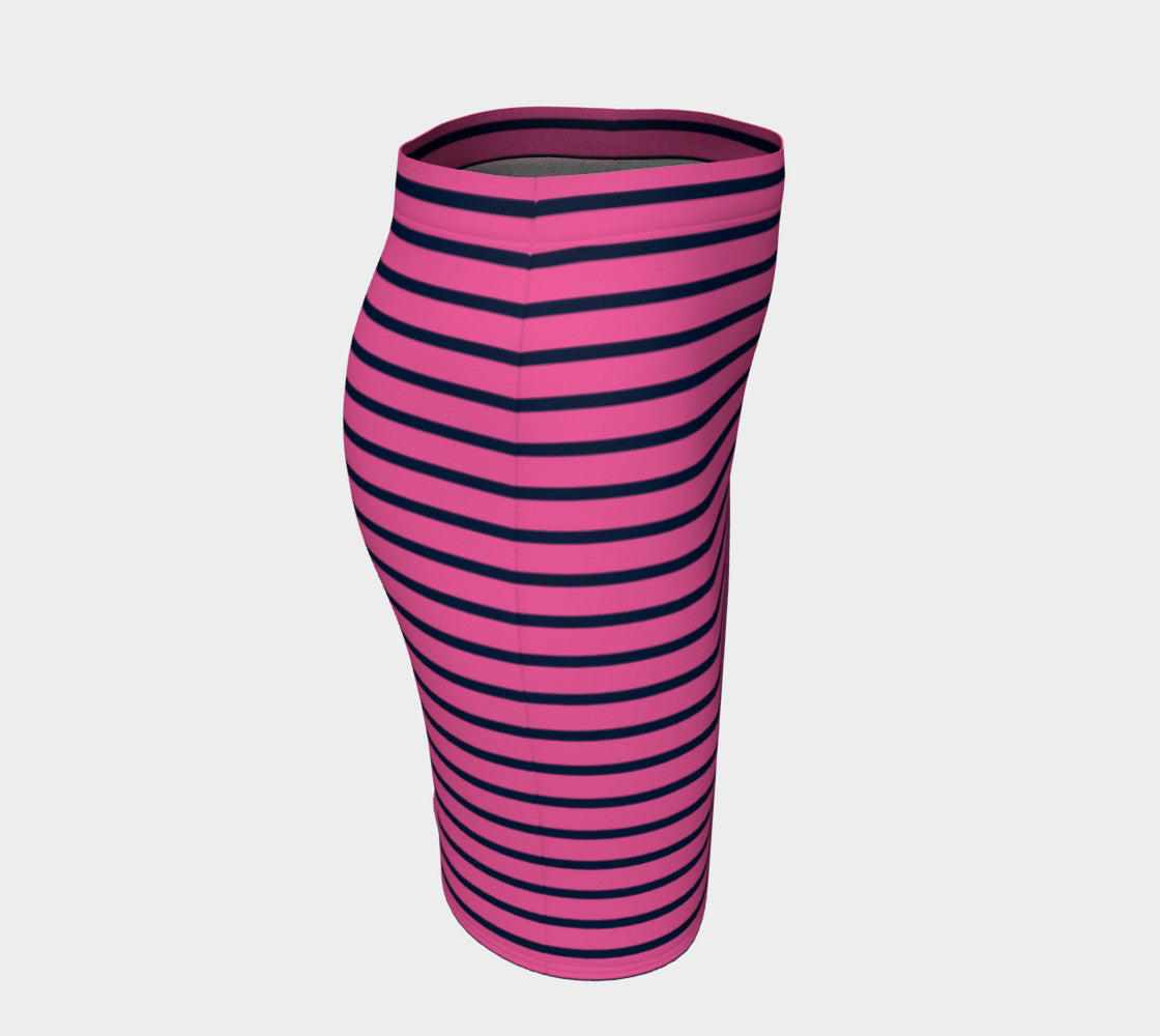 Striped Fitted Skirt - Navy on Pink - SummerTies