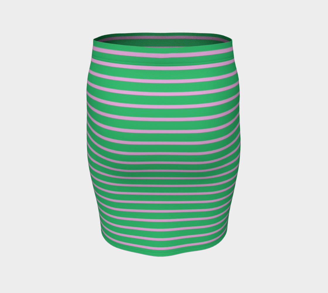 Striped Fitted Skirt - Light Pink on Green - SummerTies