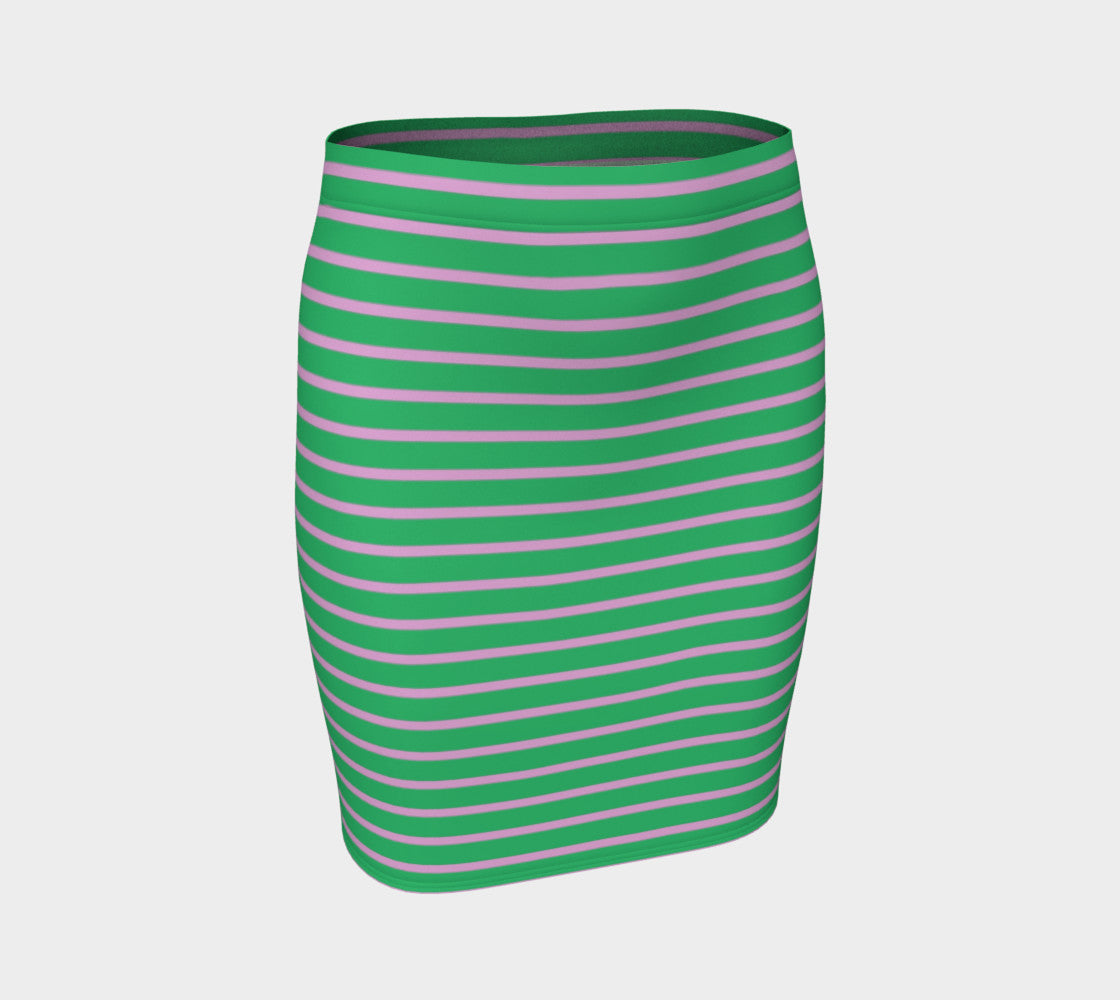 Striped Fitted Skirt - Light Pink on Green - SummerTies