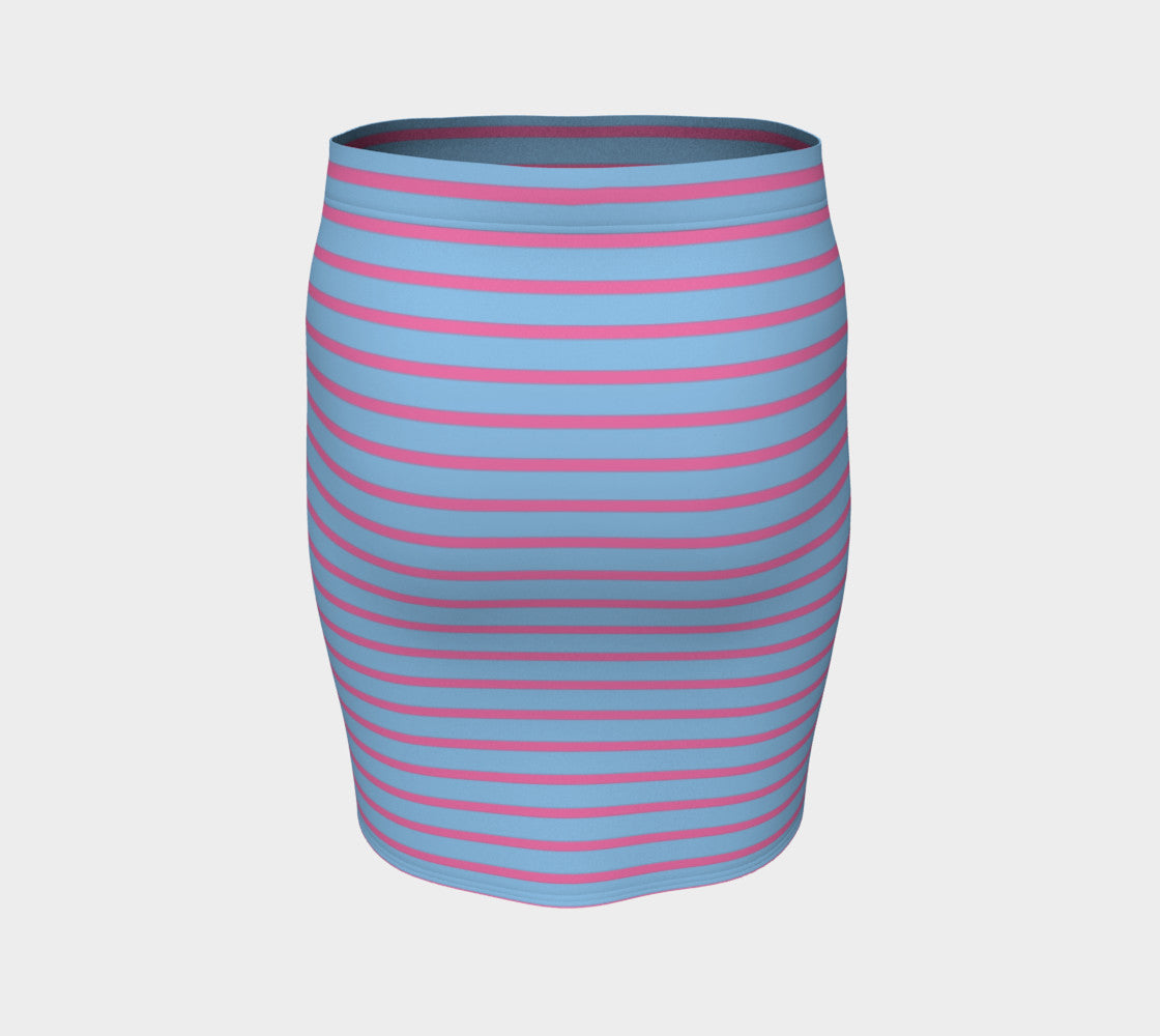 Striped Fitted Skirt - Pink on Light Blue - SummerTies