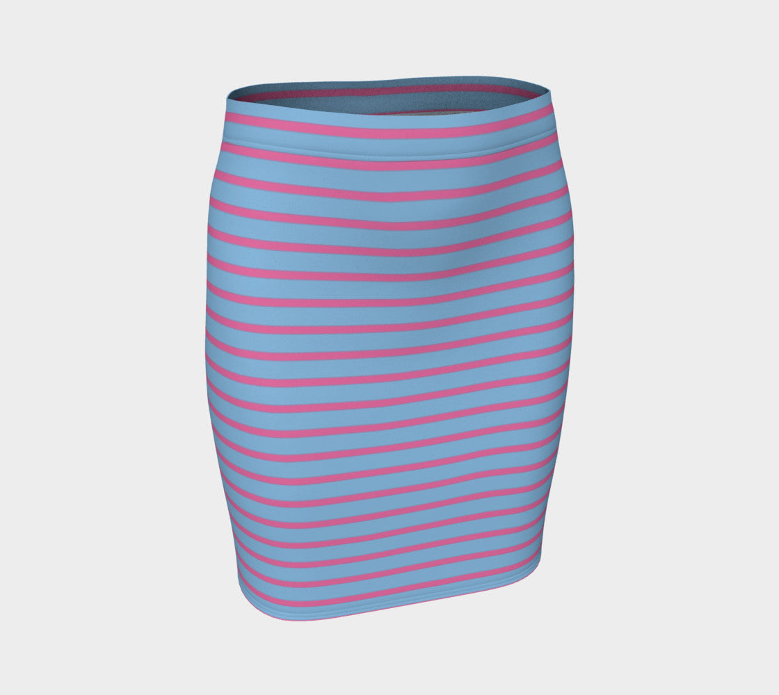 Striped Fitted Skirt - Pink on Light Blue - SummerTies