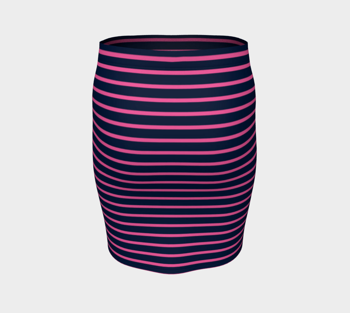 Striped Fitted Skirt - Pink on Navy - SummerTies