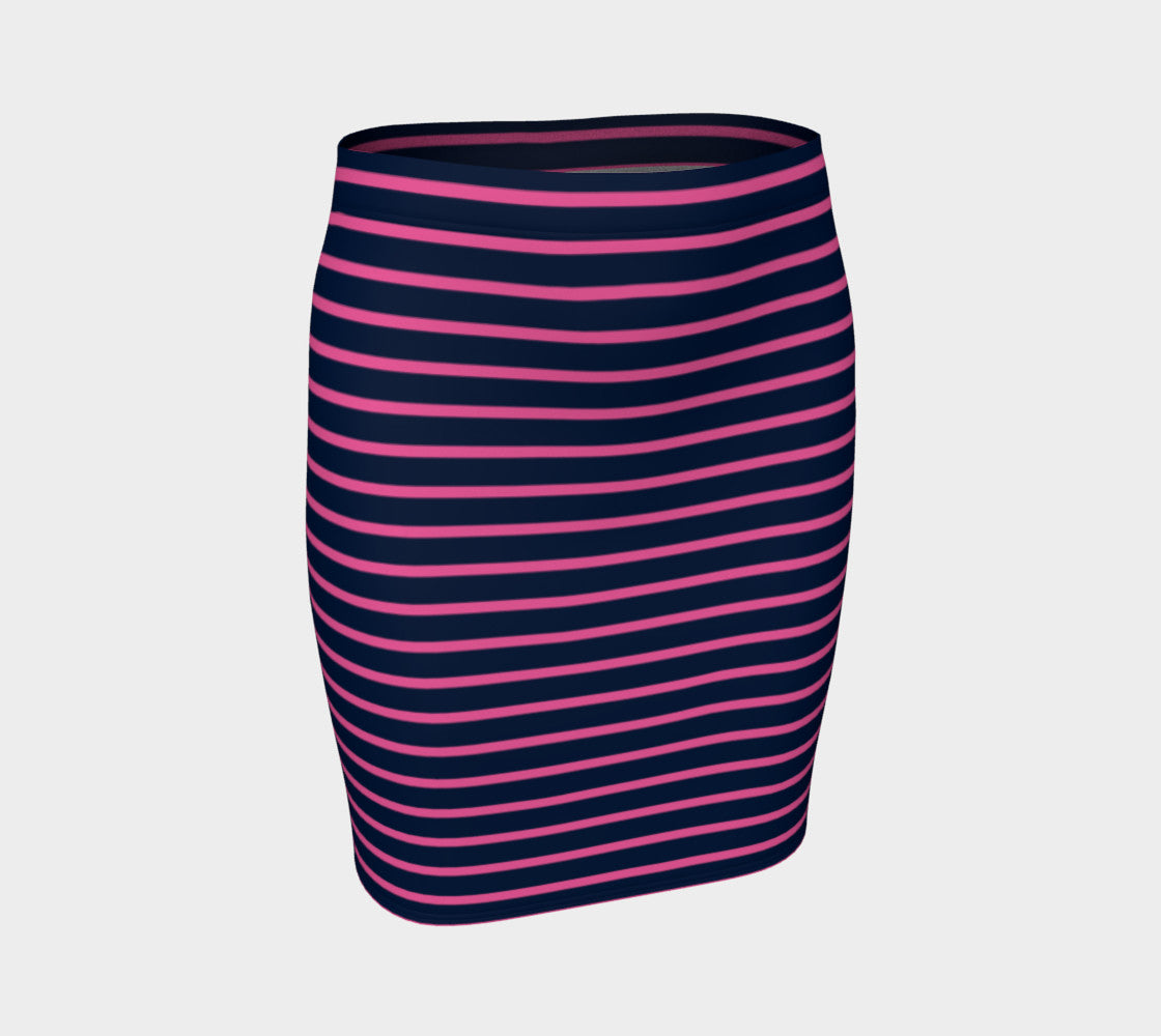 Striped Fitted Skirt - Pink on Navy - SummerTies