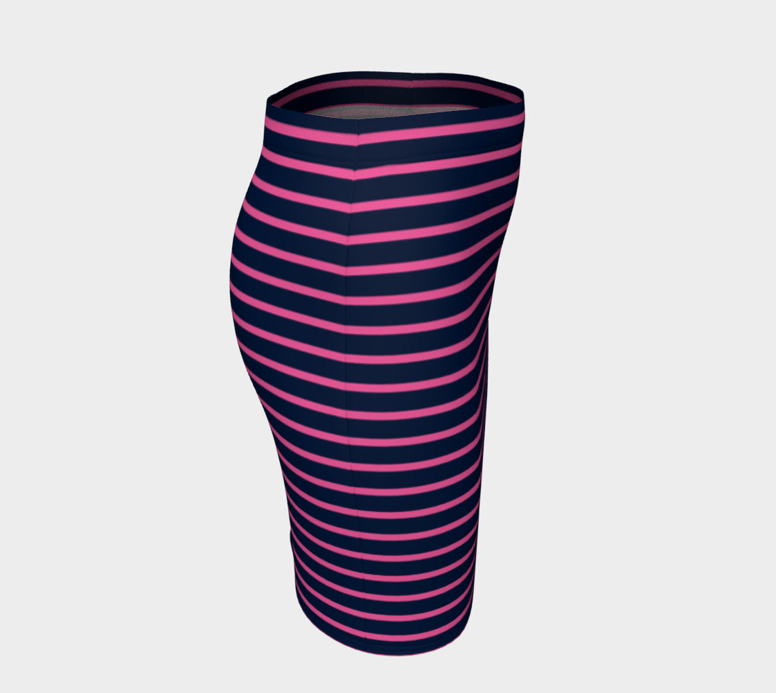 Striped Fitted Skirt - Pink on Navy - SummerTies