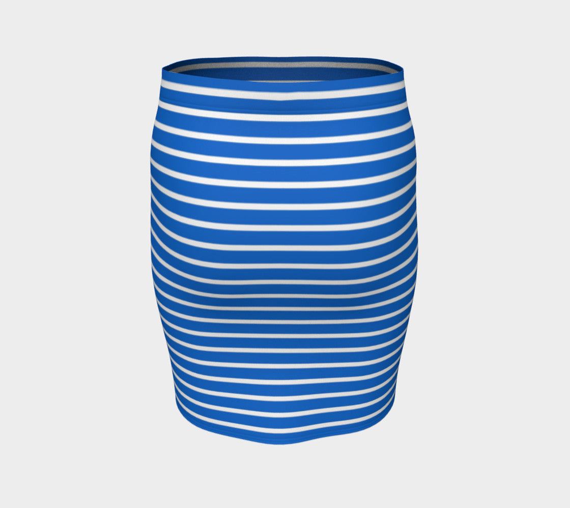 Striped Fitted Skirt - White on Blue - SummerTies