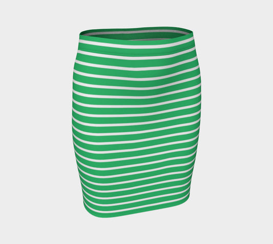 Striped Fitted Skirt - White on Green - SummerTies