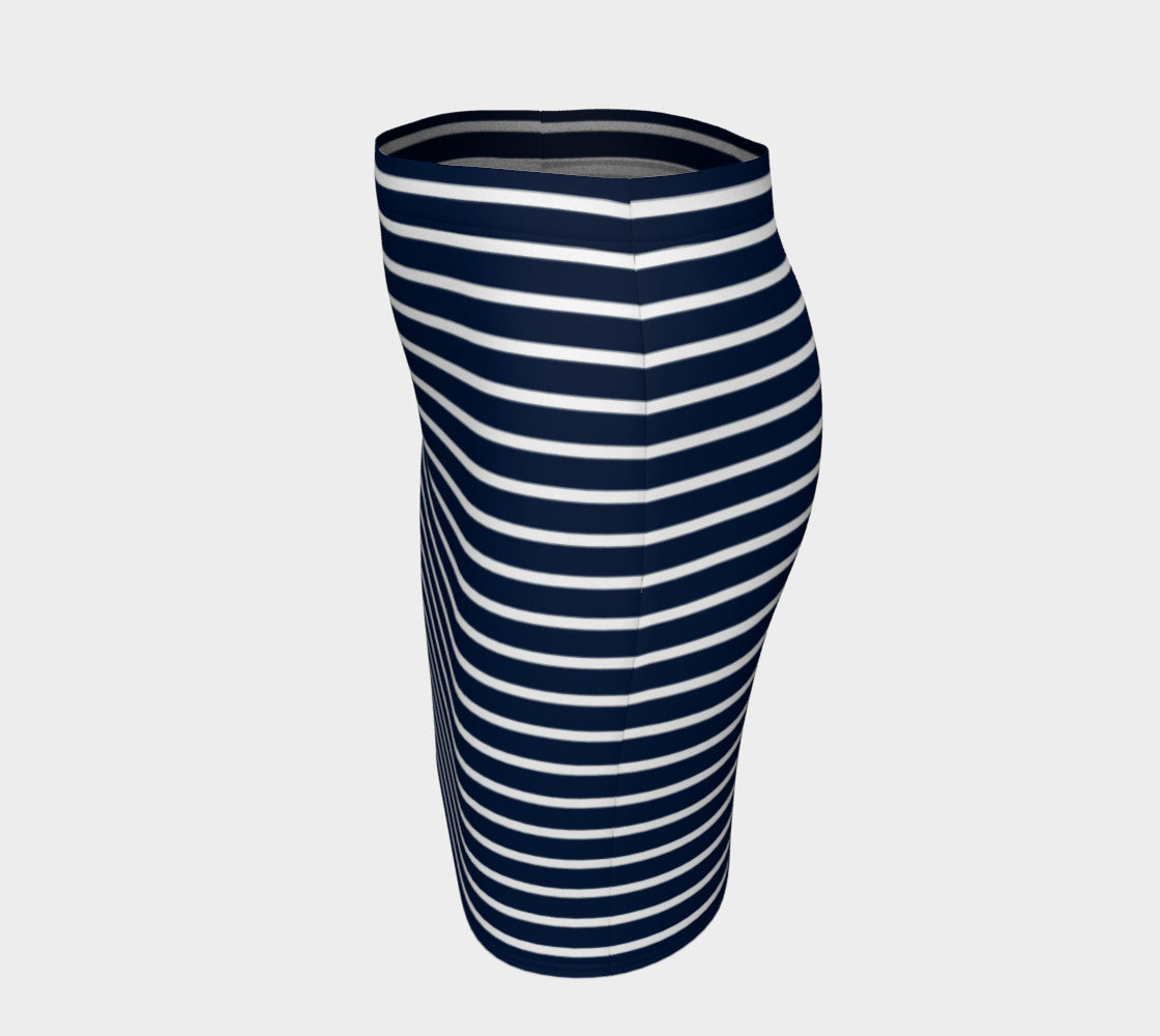 Striped Fitted Skirt - White on Navy - SummerTies
