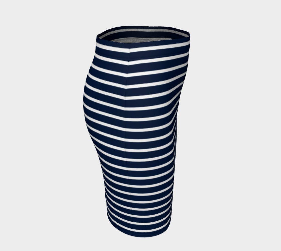 Striped Fitted Skirt - White on Navy - SummerTies