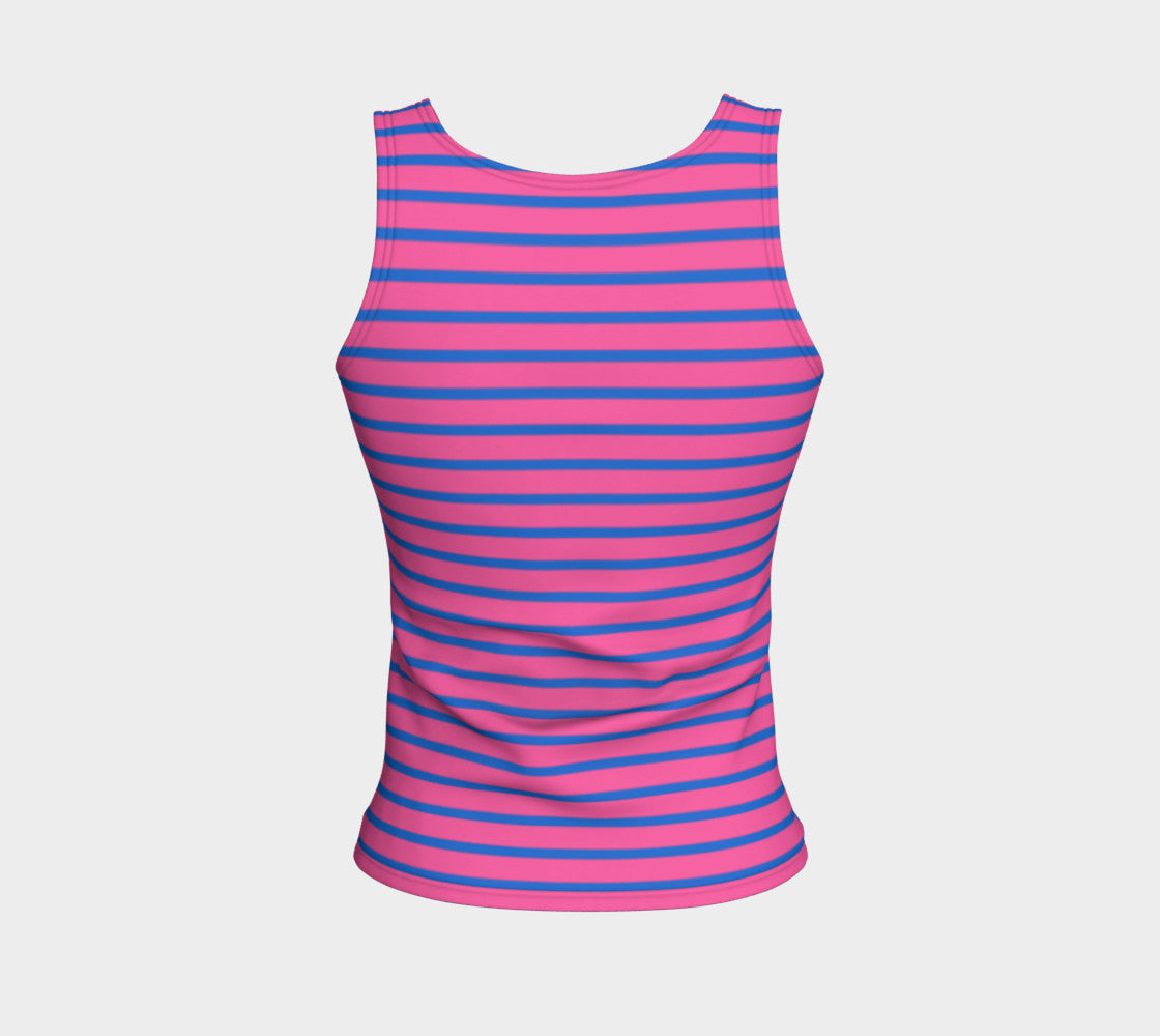 Striped Fitted Tank Top - Blue on Pink - SummerTies