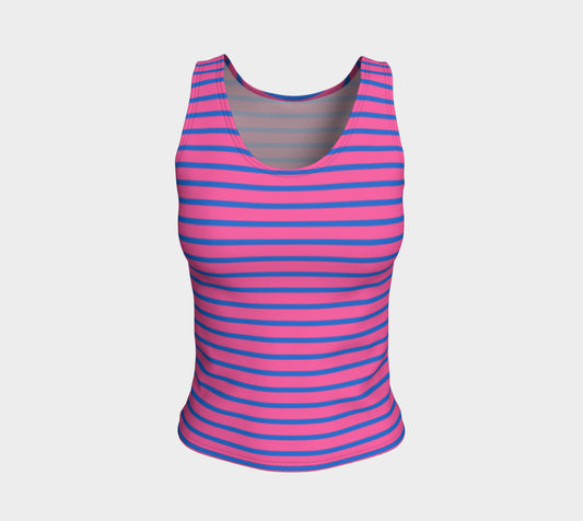 Striped Fitted Tank Top - Blue on Pink - SummerTies