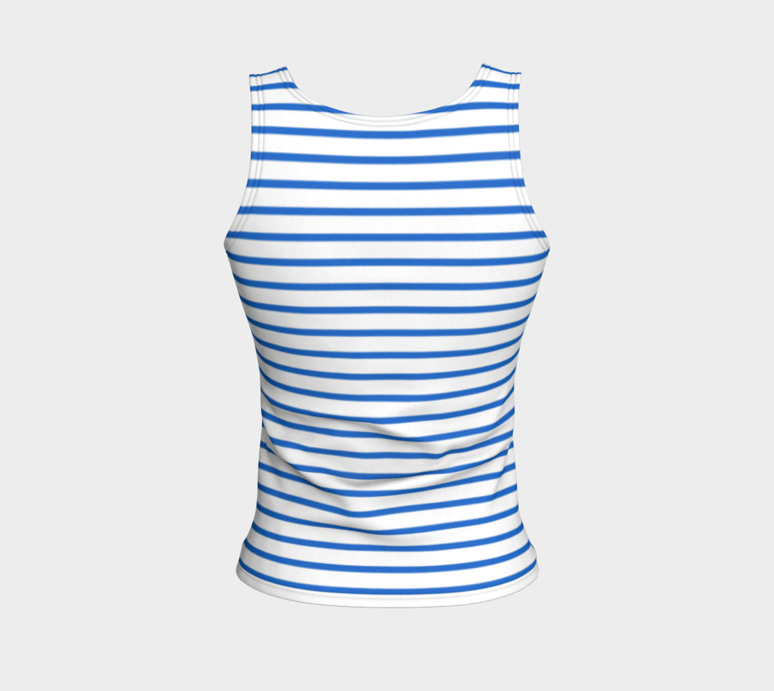 Striped Fitted Tank Top - Blue on White - SummerTies