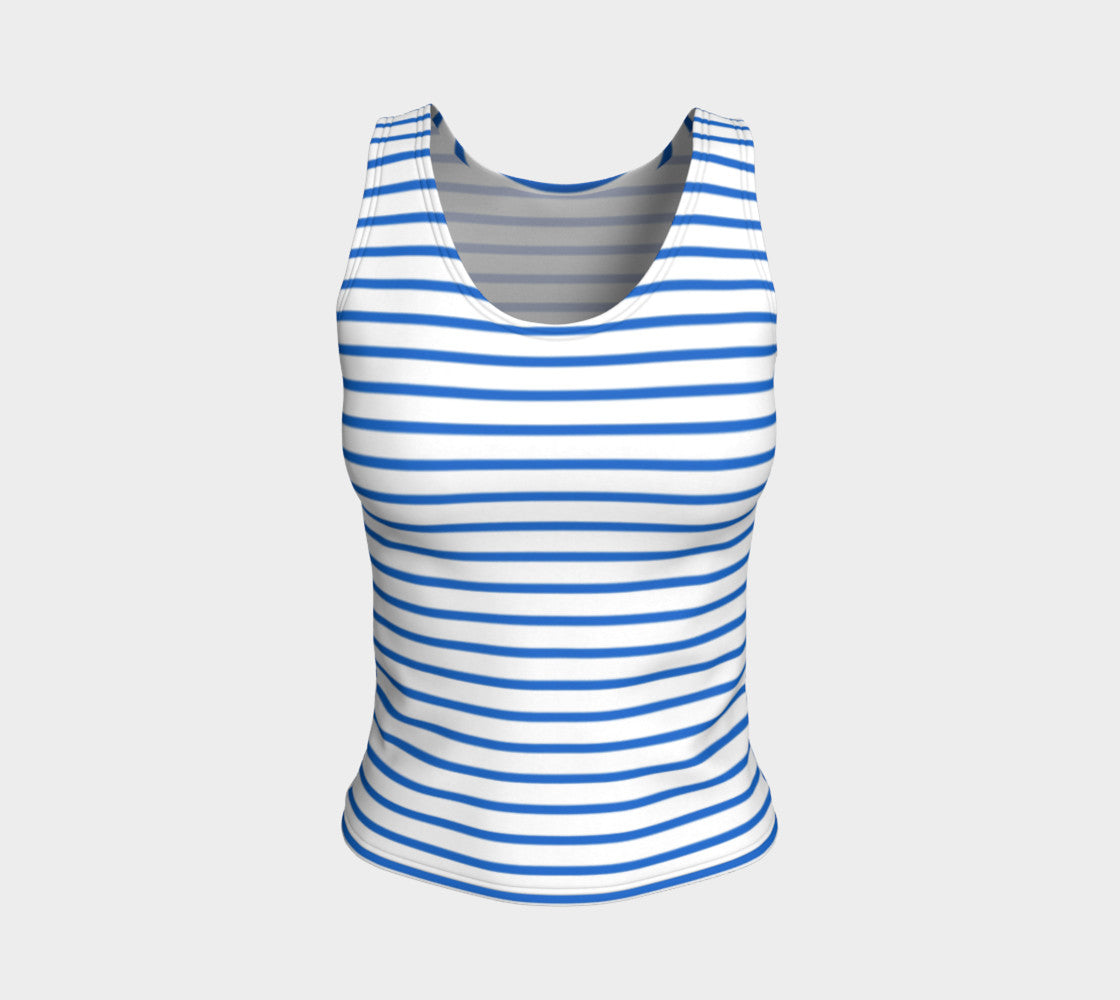 Striped Fitted Tank Top - Blue on White - SummerTies