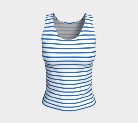 Striped Fitted Tank Top - Blue on White - SummerTies