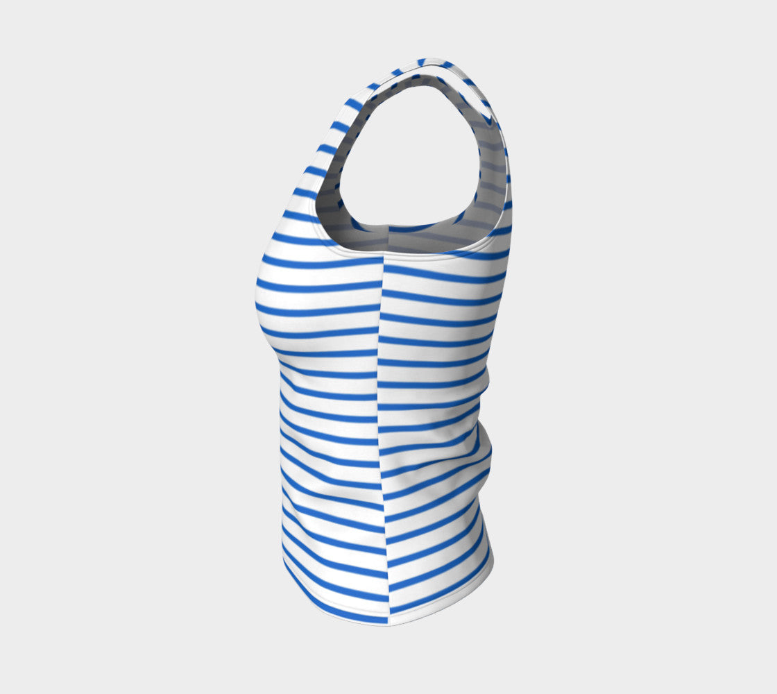 Striped Fitted Tank Top - Blue on White - SummerTies