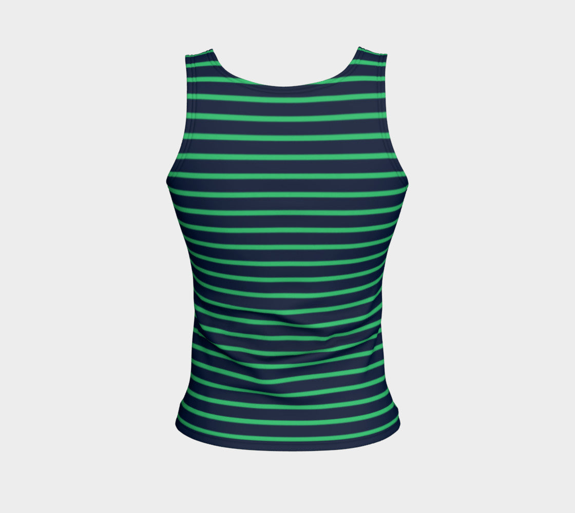 Striped Fitted Tank Top - Green on Navy - SummerTies
