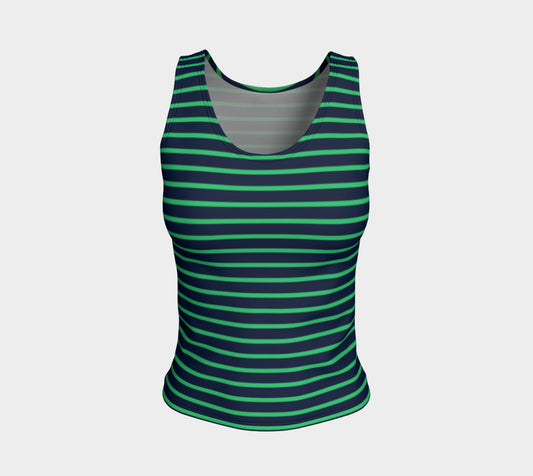 Striped Fitted Tank Top - Green on Navy - SummerTies