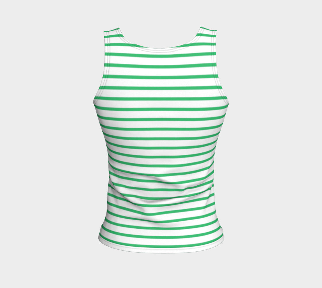 Striped Fitted Tank Top - Green on White - SummerTies