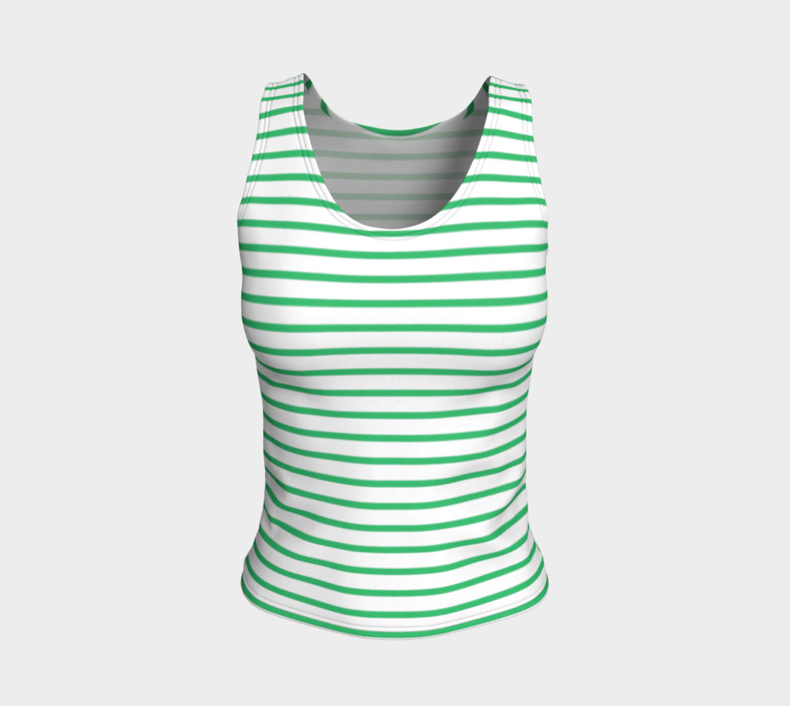 Striped Fitted Tank Top - Green on White - SummerTies