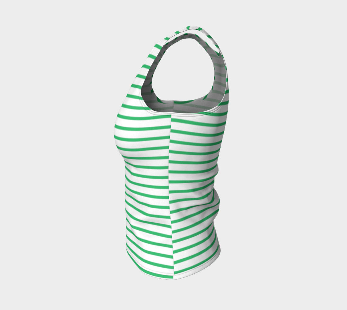 Striped Fitted Tank Top - Green on White - SummerTies