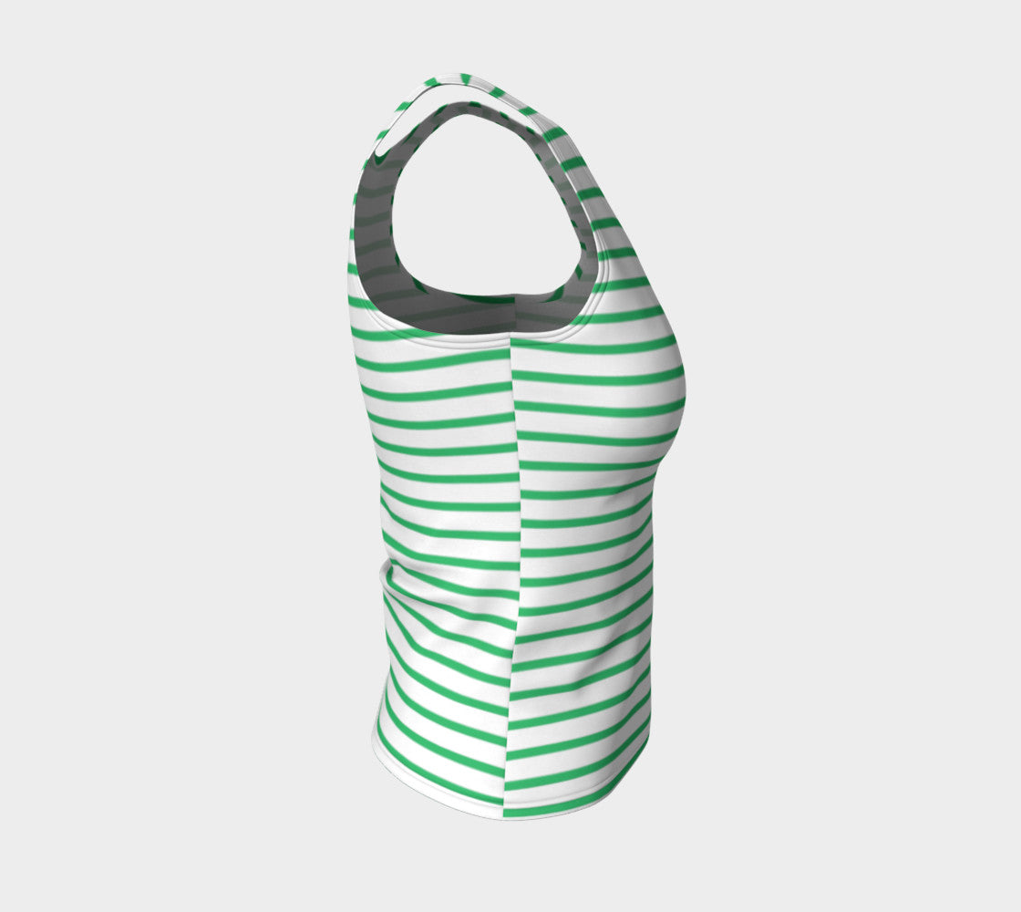 Striped Fitted Tank Top - Green on White - SummerTies