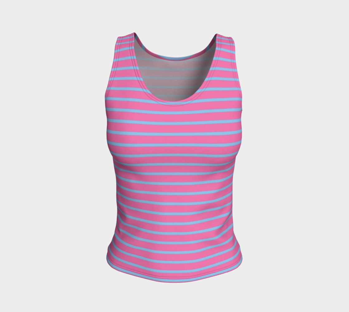 Striped Fitted Tank Top - Light Blue on Pink - SummerTies