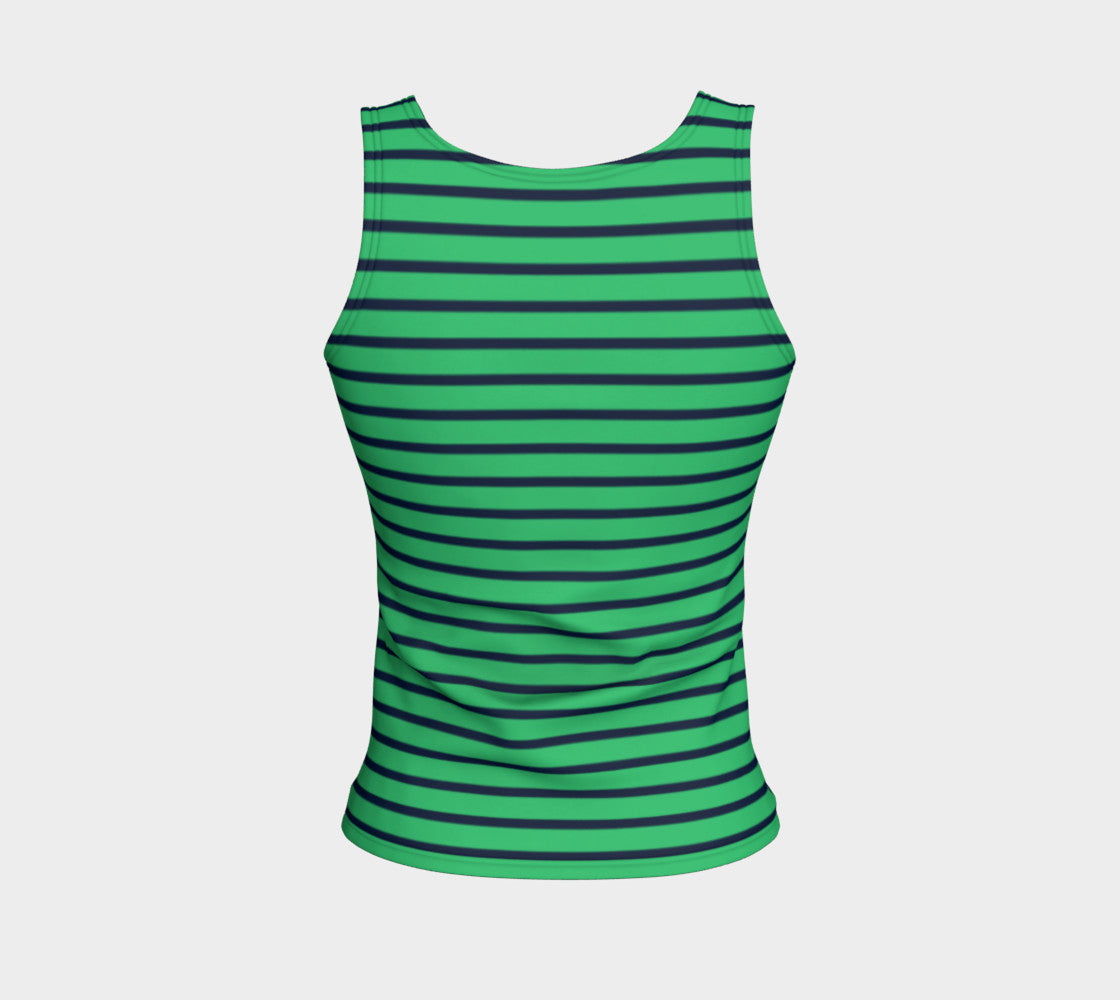 Striped Fitted Tank Top - Navy on Green - SummerTies