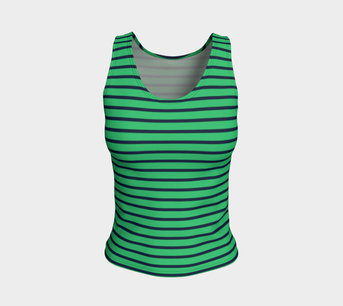 Striped Fitted Tank Top - Navy on Green - SummerTies