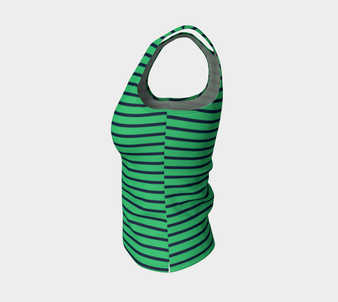 Striped Fitted Tank Top - Navy on Green - SummerTies