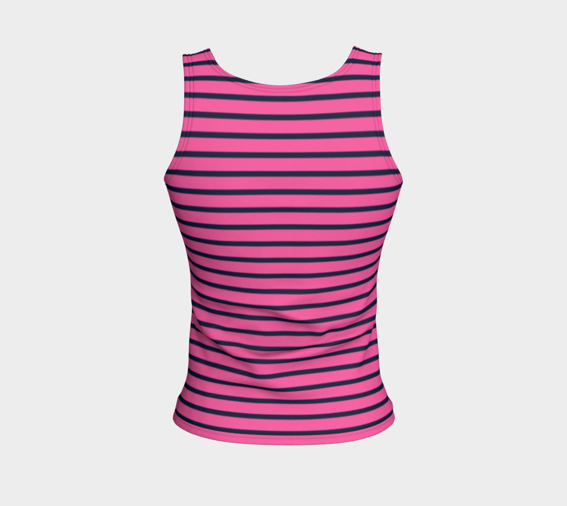 Striped Fitted Tank Top - Navy on Pink - SummerTies