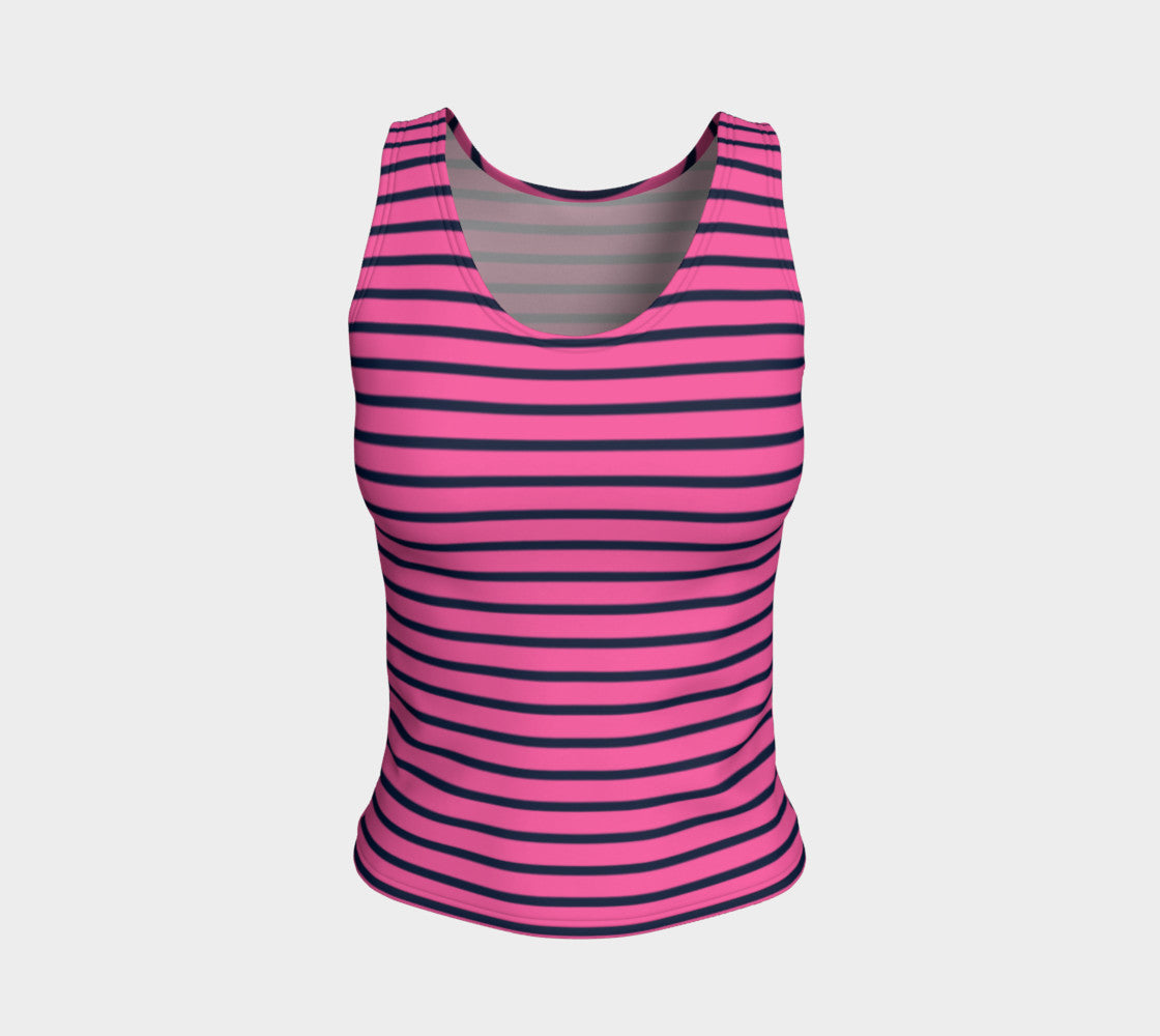 Striped Fitted Tank Top - Navy on Pink - SummerTies