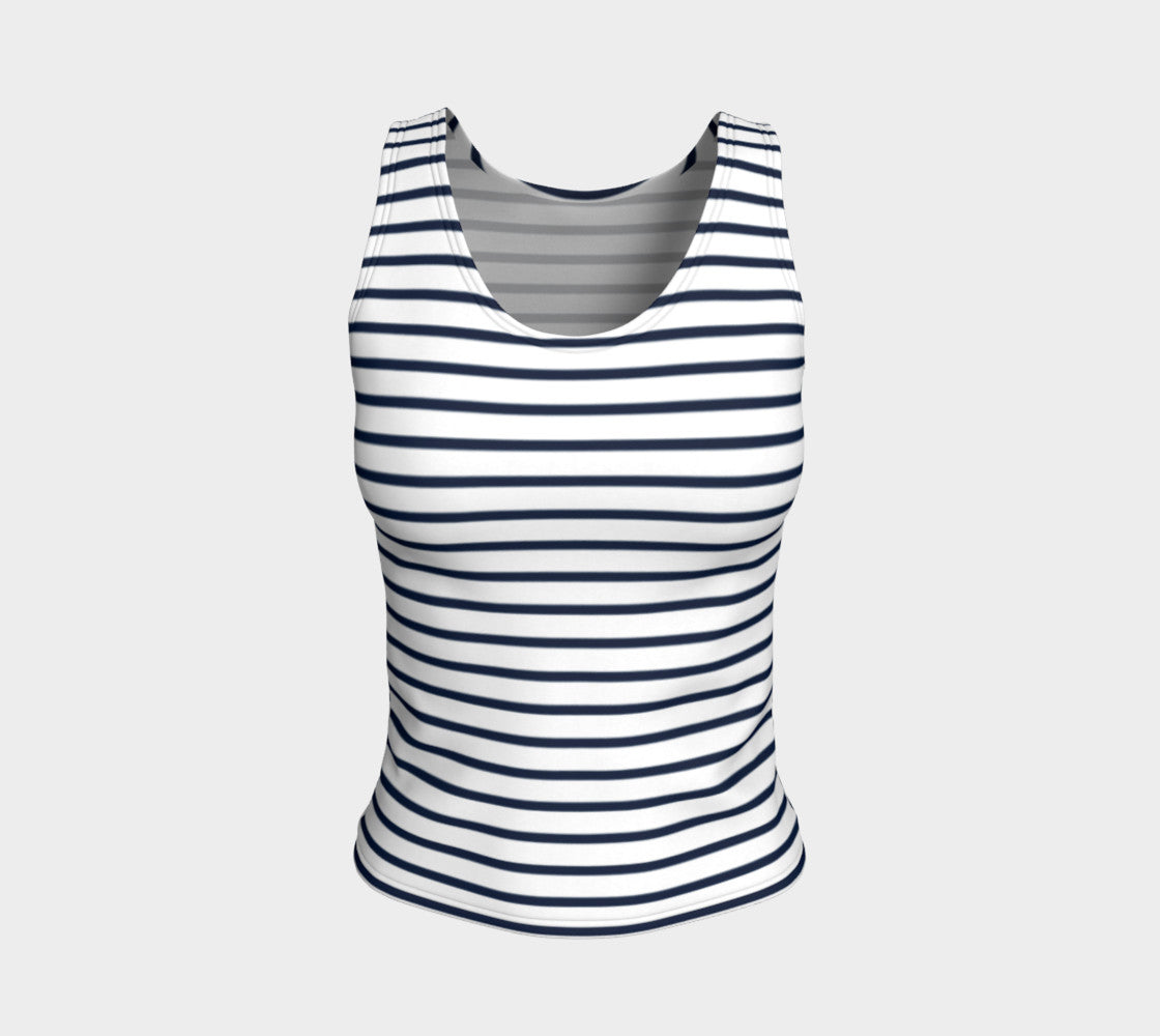 Striped Fitted Tank Top - Navy on White - SummerTies