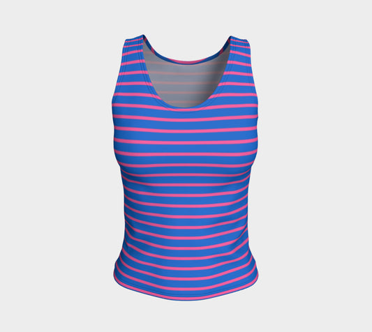 Striped Fitted Tank Top - Pink on Blue - SummerTies