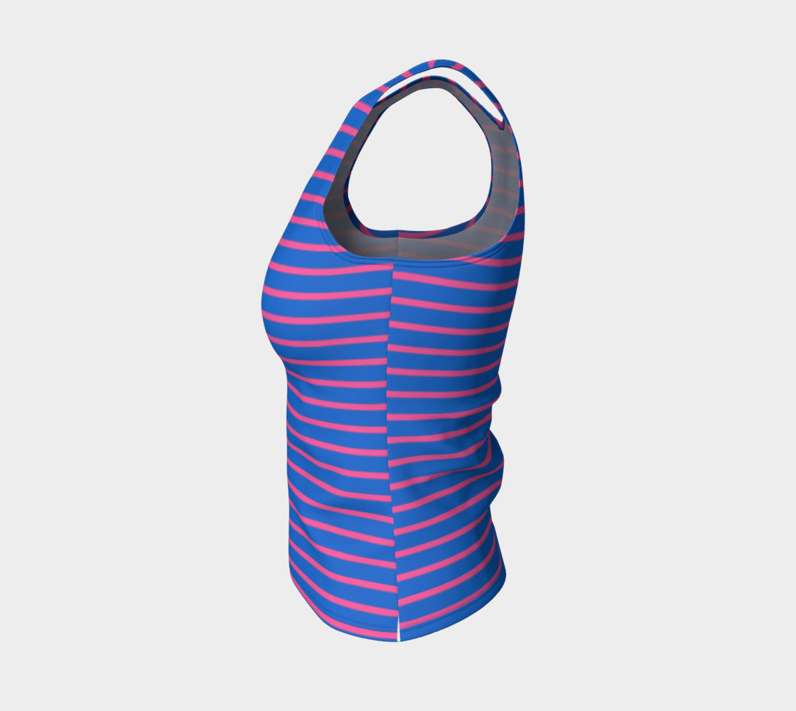Striped Fitted Tank Top - Pink on Blue - SummerTies
