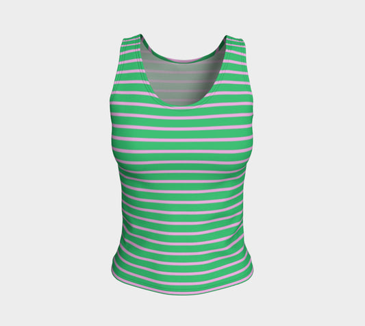 Striped Fitted Tank Top - Light Pink on Green - SummerTies