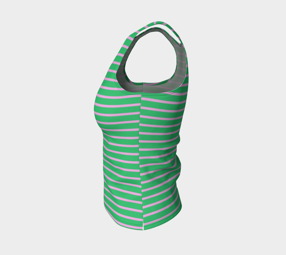Striped Fitted Tank Top - Light Pink on Green - SummerTies