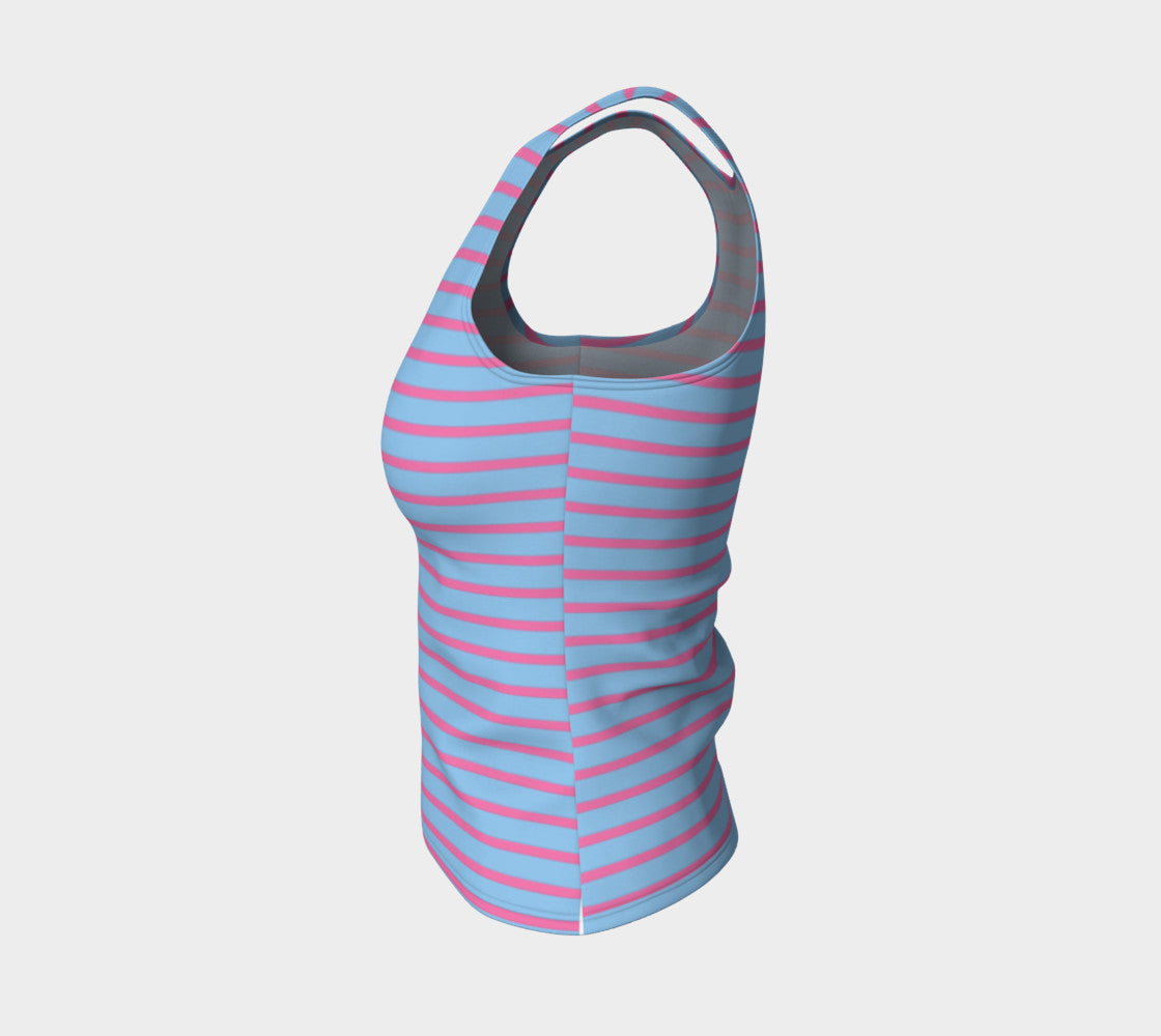 Striped Fitted Tank Top - Pink on Light Blue - SummerTies