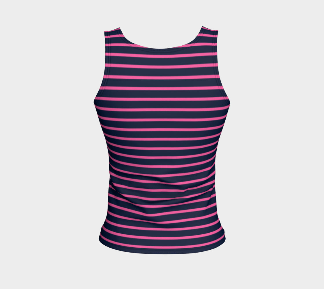 Striped Fitted Tank Top - Pink on Navy - SummerTies