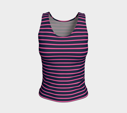 Striped Fitted Tank Top - Pink on Navy - SummerTies