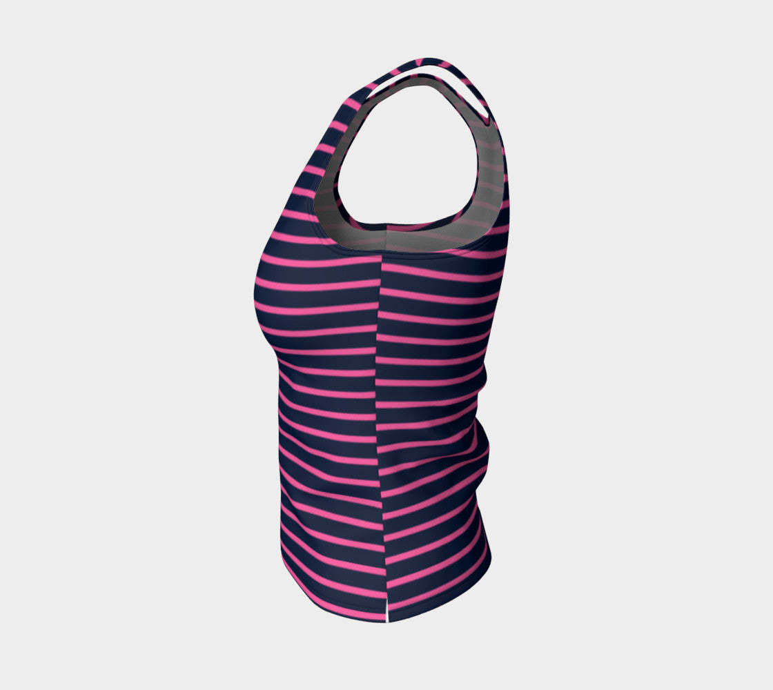 Striped Fitted Tank Top - Pink on Navy - SummerTies