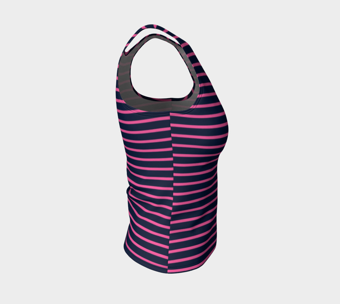 Striped Fitted Tank Top - Pink on Navy - SummerTies