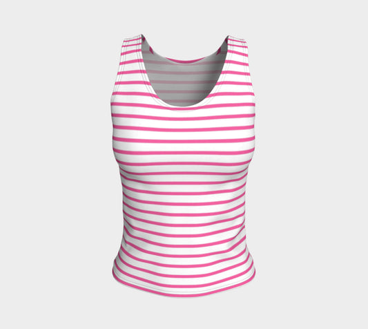 Striped Fitted Tank Top - Pink on White - SummerTies